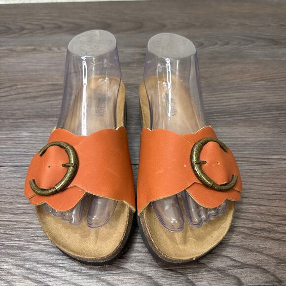 Cliffs 'Goyle' by White Mountain Sandals Orange Slides Women's 6M Metal Buckle - Picture 2 of 10